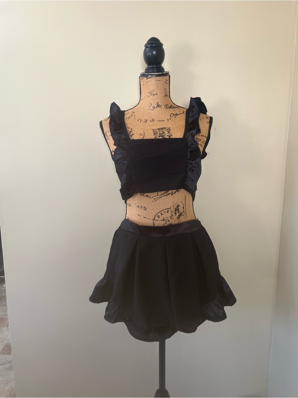Lucy in the Sky Black Ruffled Crop Top and Short Set